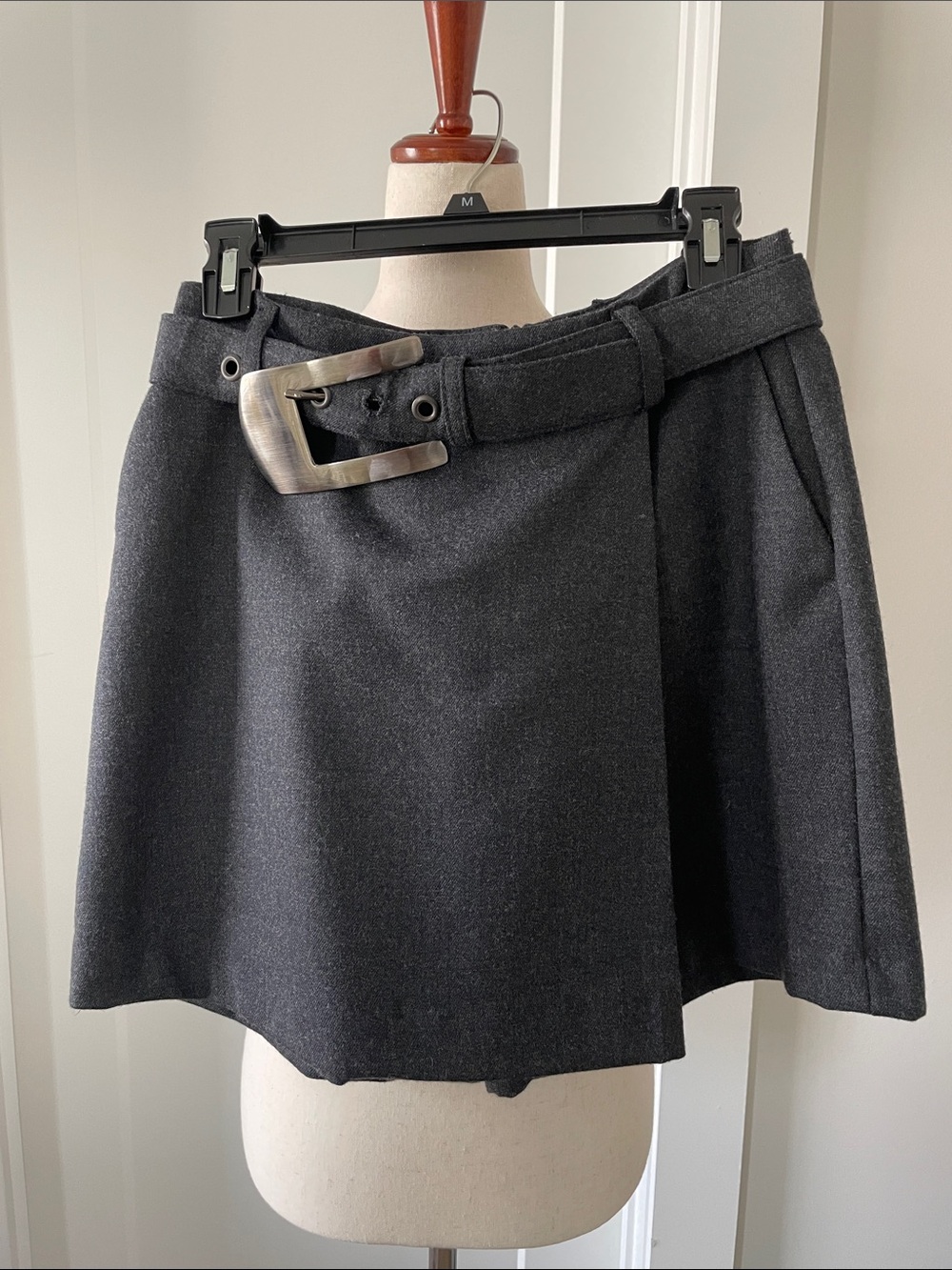 Women's Black Belted Mini Skirt - Shorts with Statement Buckle